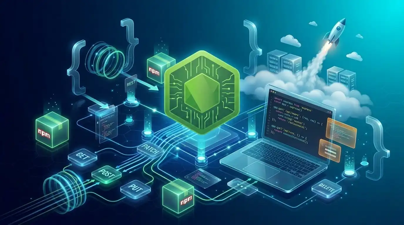 Node.js와 JavaScript 백엔드 프레임워크 생태계를 표현한 대표 이미지