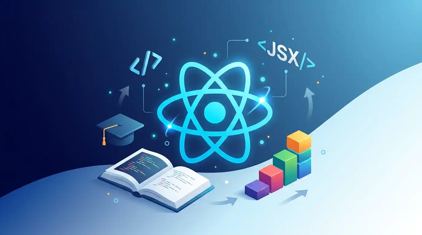 React 프레임워크 개발 환경 설정을 표현한 노트북과 코드 화면