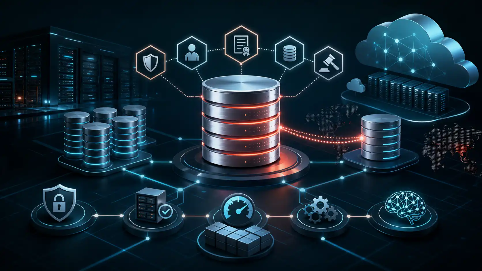 Oracle Database 엔터프라이즈 아키텍처와 클라우드 AI 통합 일러스트