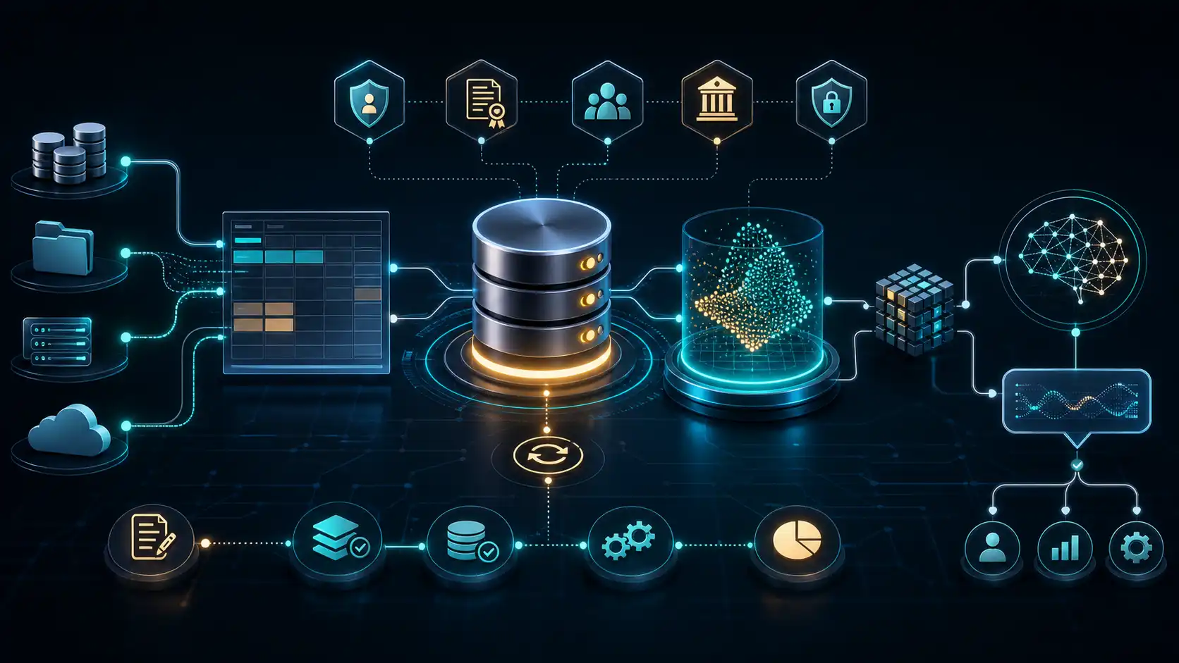 MySQL과 Vector Database가 함께 구성하는 AI 데이터 플랫폼 아키텍처 일러스트