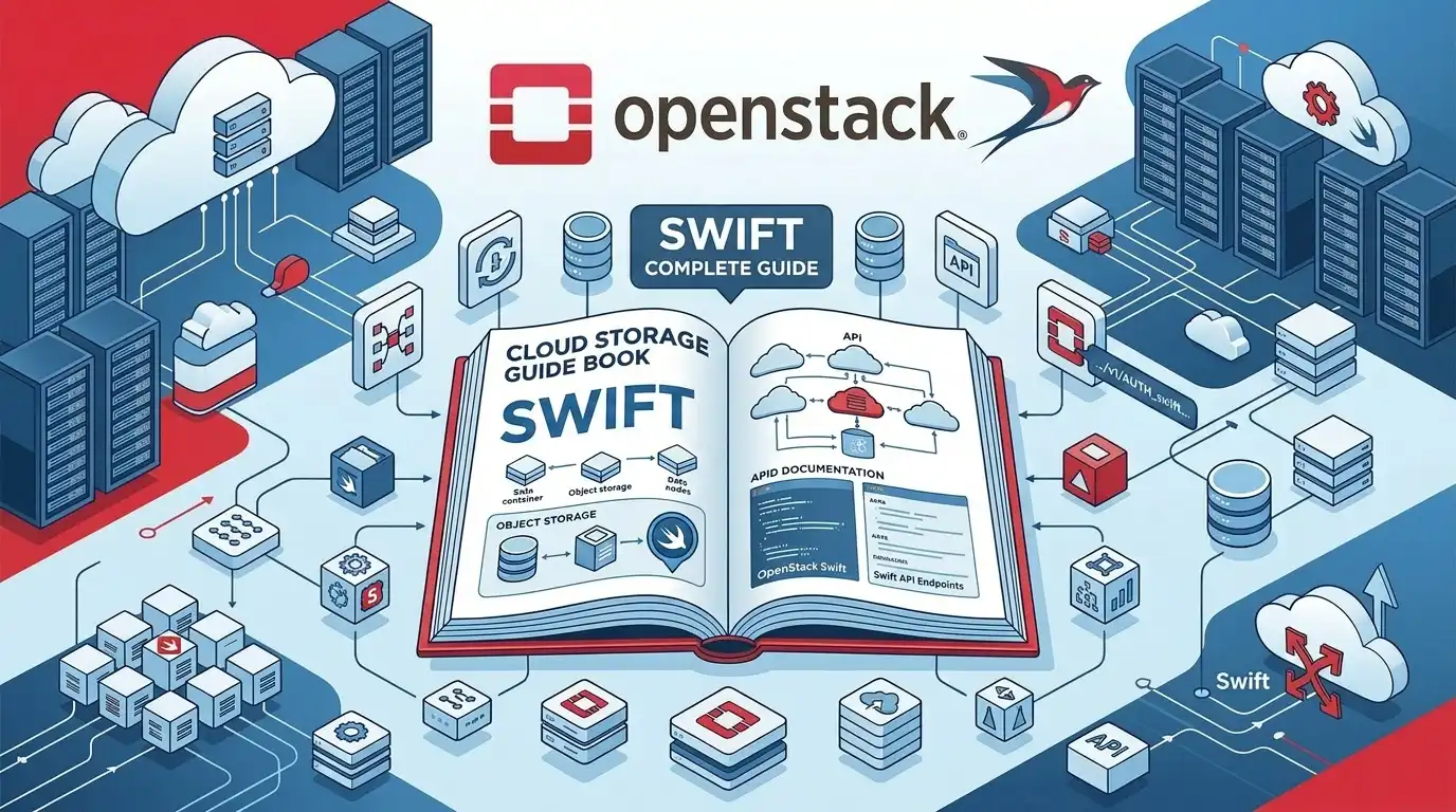OpenStack Swift 객체 스토리지와 분산 스토리지 노드를 표현한 기술 일러스트
