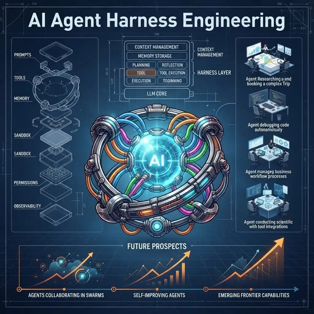 AI Agent Harness Engineering 구조와 LLM MCP 도구 연결을 표현한 대표 이미지