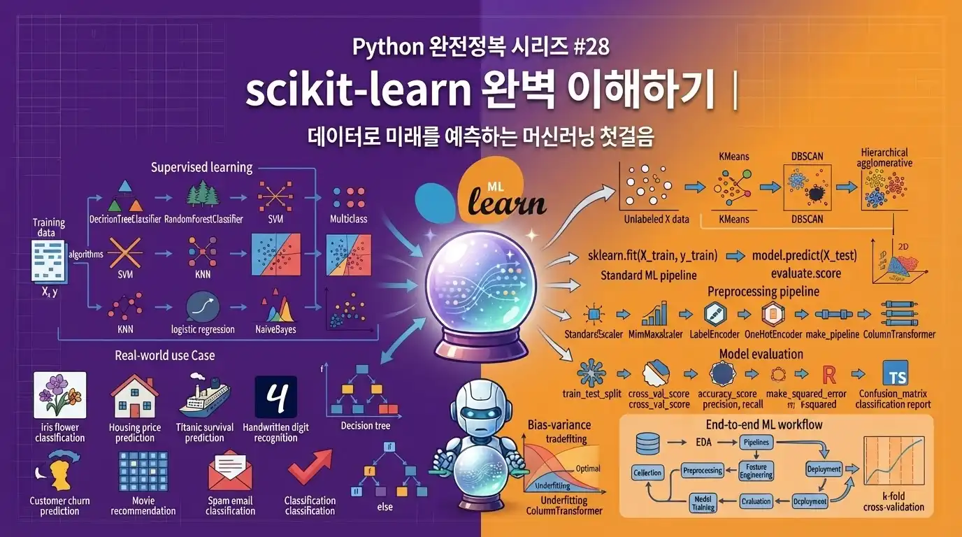 Python scikit-learn으로 머신러닝 예측 모델을 만드는 방법을 설명하는 대표 이미지