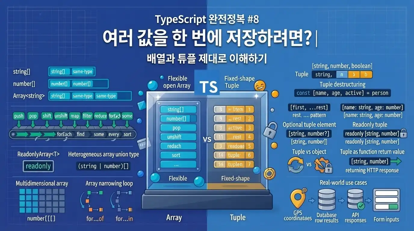 TypeScript 배열과 튜플의 차이와 사용법을 설명하는 대표 이미지