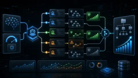 AI 최적화 프레임워크가 여러 격리 실험 브랜치를 검증해 성능을 개선하는 모습을 표현한 유사 이미지
