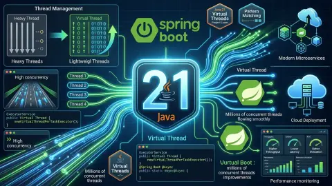 Java 21의 Virtual Thread와 Spring Boot 적용을 상징하는 대표 이미지