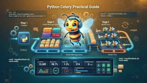 Python Celery 비동기 작업 큐와 Worker 운영 구조를 표현한 대표 이미지