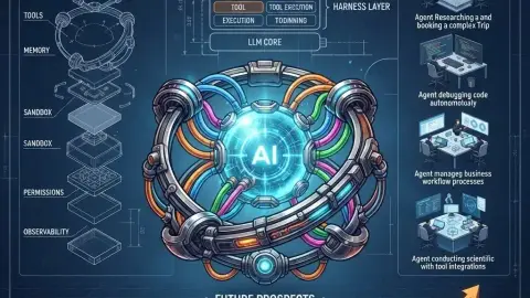 AI Agent Harness Engineering 구조와 LLM MCP 도구 연결을 표현한 대표 이미지