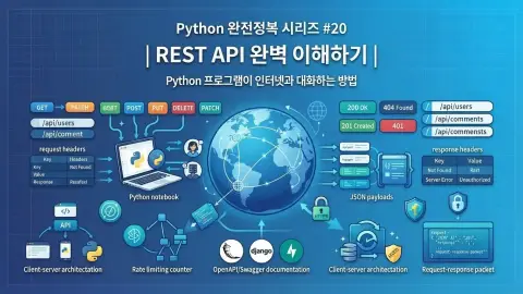 Python 프로그램이 REST API를 통해 인터넷 서비스와 통신하는 방법을 설명하는 대표 이미지