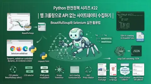 Python으로 API가 없는 웹사이트의 HTML을 분석해 데이터를 수집하는 웹 크롤링 대표 이미지