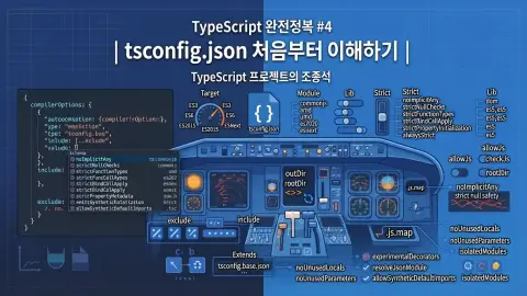 TypeScript 프로젝트 설정 파일 tsconfig.json의 구조와 컴파일 옵션을 설명하는 대표 이미지