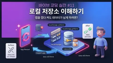 바이브 코딩으로 Flutter 앱 데이터를 SQLite 로컬 저장소에 저장하고 다시 불러오는 과정을 설명하는 대표 이미지